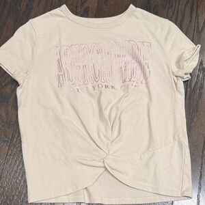Abercrombie Kids Beige Tee with Pink Logo